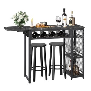 Bestier 3 Piece Bar Dining Pub Table and Chairs Set with Storage Shelves Counter Height Home Kitchen - 1 of 4