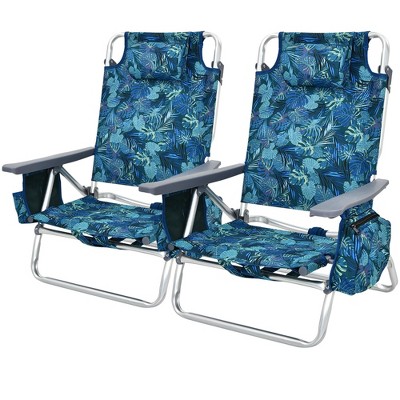 4-Pack Dark Blue Floral Aluminum Folding Camping Chairs with Cushions