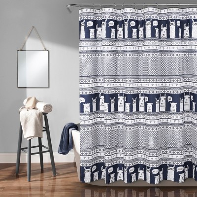 72"x72" Llama Striped Shower Curtain Navy - Lush Décor