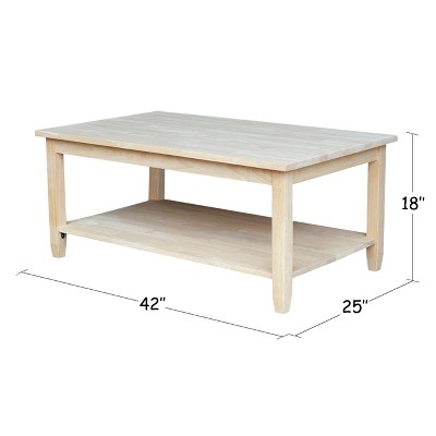 Solano Traditional Solid Wood Rectangular Coffee Table, Unfinished