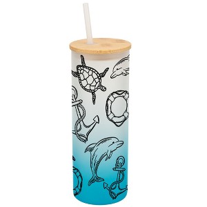 Elanze Designs Ocean Life Sea Turtle Dolphin Sailboat Wrap-Around Design 25 Ounce Frosted Gradient Glass On-The-Go Coffee Travel Skinny Tumbler Mug - 1 of 1