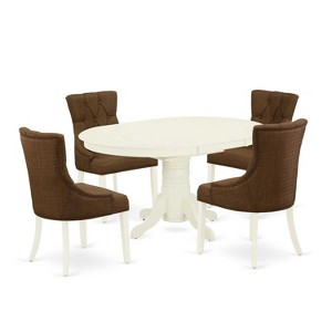 HomeStock 5-Piece Oval Linen White Finish Solid Wood Top Dining Table with 4 Parson Chair with Butterfly Leaf - 1 of 4