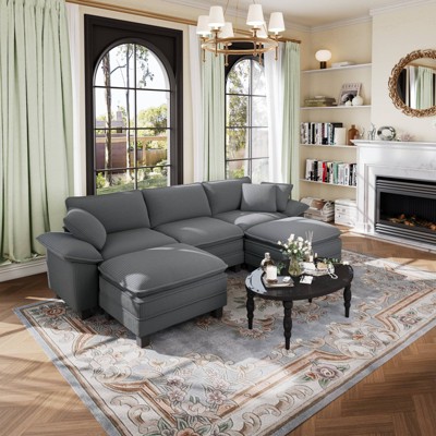 Captiva Designs Modular Sectional Sofa, 123.6" U-Shaped 5-Seater with 2 Ottomans,