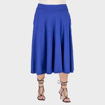 24seven Comfort Aapparel Womens Plus Pleated Elastic Waist Midi Pocket Skirt