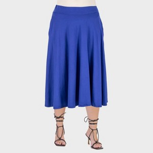 24seven Comfort Aapparel Womens Plus Pleated Elastic Waist Midi Pocket Skirt - 1 of 4