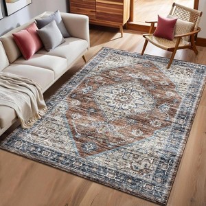 Washable Floral Rug - Non-Slip Low Pile Ultra Thin Carpet Stain Resistant Floor Cover for Living Room Bedroom Dining Room Playroom Office - 1 of 4