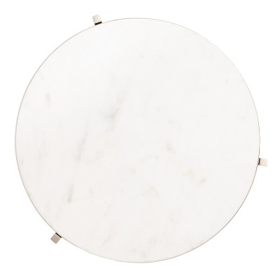 Silver Round Marble and Metal Side Table