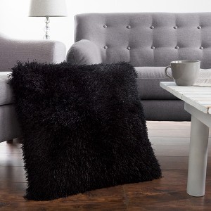 Hastings Home Oversized Luxury Square Plush Floor or Throw Pillow with Faux Fur for Bedroom, Living Room, or Dorm - Black - 1 of 4
