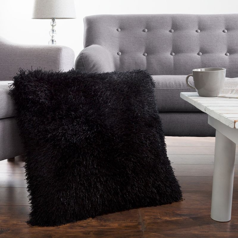 Hastings Home Oversized Luxury Square Plush Floor or Throw Pillow with Faux Fur for Bedroom, Living Room, or Dorm - Black, 3 of 7