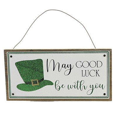 Saint Patricks 4.0 Inch Irish Hanging Sign Luck Clover Word Decor