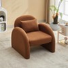 Mid-Century Modern Velvet Barrel Accent Chair – Plush Boucle Upholstered Armchair with Tapered Legs for Living Room, Beige - 3 of 4