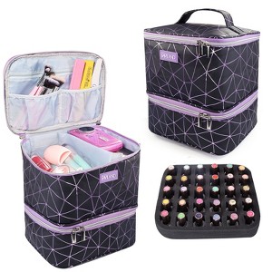 SAVILAND Pro Nail Tech Organizer - PU Leather Case w/30 Polish & Lamp Storage Salon-to-Go.(Black) - 1 of 4