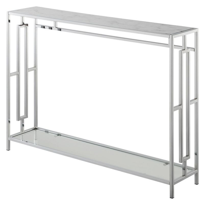 Town Square Chrome Console Table with Shelf White Faux Marble/Chrome Frame - Breighton Home, 1 of 8