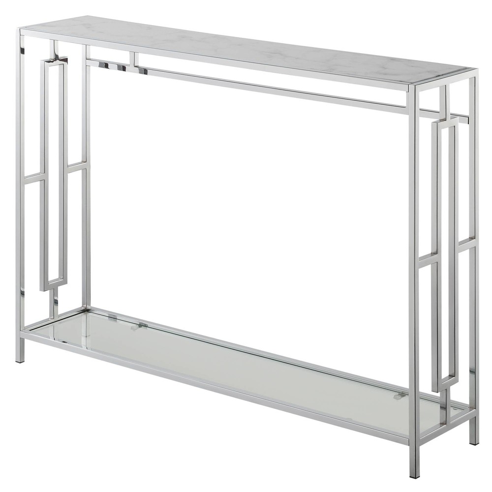 Photos - Coffee Table Town Square Chrome Console Table with Shelf White Faux Marble/Chrome Frame