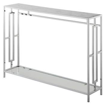 Town Square Chrome Console Table with Shelf White Faux Marble/Chrome Frame - Breighton Home
