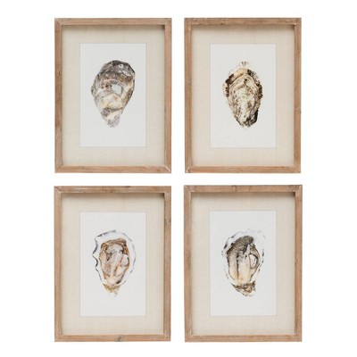 Natural Wood Framed Oyster Print Wall Art Set