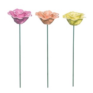 Transpac Ceramic Rose Plant Pick Set of 3 Spring Home Decorations - 1 of 1