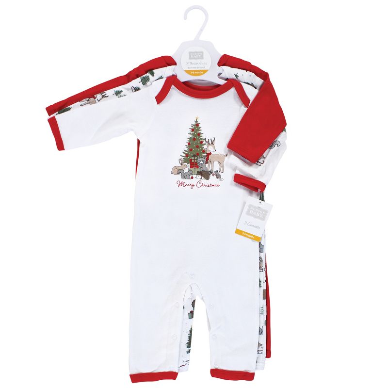 Hudson Baby Unisex Baby Cotton Coveralls, Christmas Forest, 3 of 7