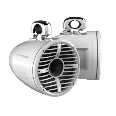 Wet Sounds REV 12 HD 12" Horn Loaded Compression Driver Tower Speakers with XW Grills & Stainless Swivel Clamps, 400 Watts RMS, White, Pair