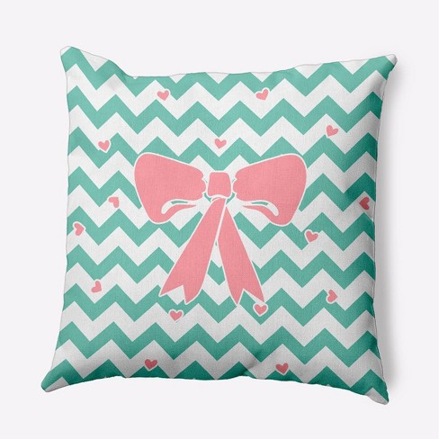 16"x16" Spring Chevron Bow Square Throw Pillow Spring Green - e by design: Girl Power Collection, Reversible, Indoor Use - image 1 of 4