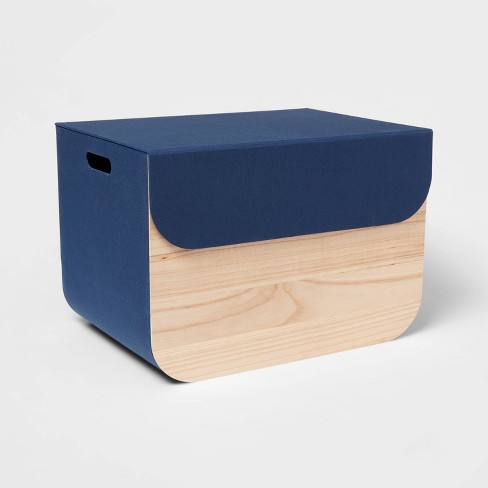 Medium Natural Wood Kids' Storage With Lid Navy - Pillowfort™ : Target