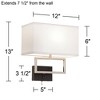 Possini Euro Design Trixie Modern Wall Lamps Set of 2 Brushed Nickel Plug-in 12" Light Fixture Rectangular Fabric Shade for Bedroom Living Room Home - 4 of 4