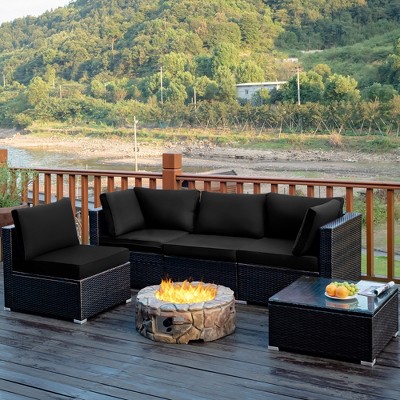 Costway 5PCS Patio Rattan Wicker Furniture Set Armless Sofa Ottoman  Cushioned Garden