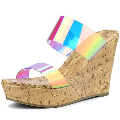 Allegra K Women's Transparent Bands Open Toe Wedge Heels Sandals