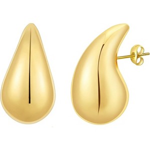 Gold Plated Hollow Hoop Earrings - Lightweight Waterdrop Chunky Hoops, Hypoallergenic Fashion Jewelry for Women - 1 of 4