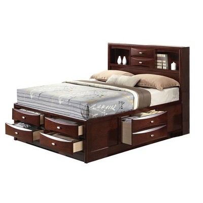 Espresso King Wood Storage Bed with Bookcase Headboard