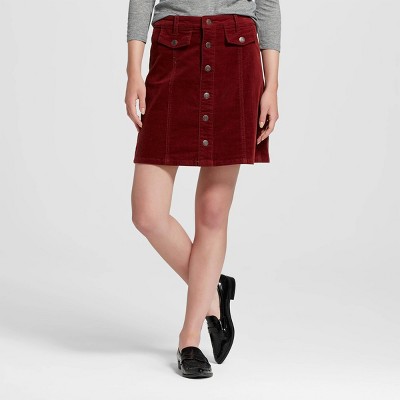 burgundy button front skirt