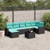 vidaXL 8 Piece Patio Sofa Set with Cushions Black Poly Rattan - Black and Blue With Table - 2 of 4
