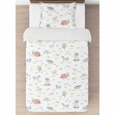 Gray Farm Animals Twin Microfiber Bedding Set