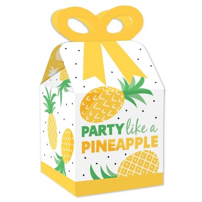 Big Dot of Happiness Tropical Pineapple - Square Favor Gift Boxes - Summer Party Bow Boxes - Set of 12