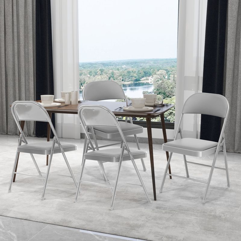 SKONYON Folding Chairs with Padded Seat Portable Vinyl Dining Chairs Set of 4 Versatile and Durable Gray, 2 of 7