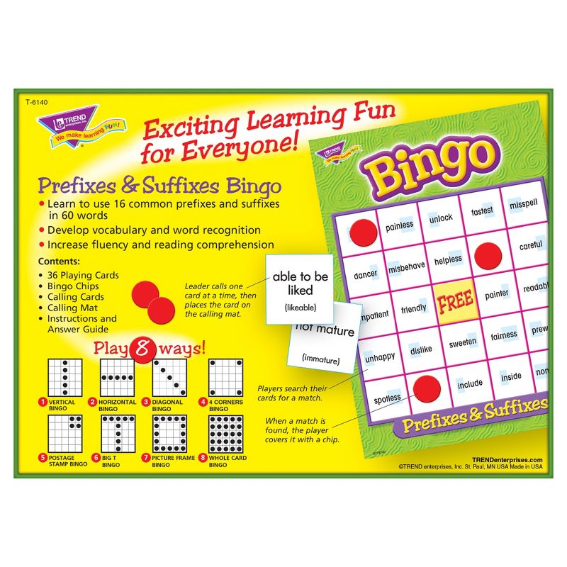 TREND Prefixes & Suffixes Bingo Game, 4 of 6