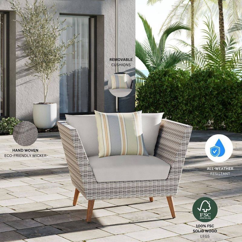 Amazonia 3pc All-Weather Wicker Outdoor Patio Conversation Furniture Set with Cushions, 6 of 10