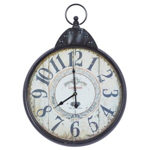 28"x20" Metal Pocket watch Style Wall Clock Black - Olivia & May: Vintage Iron, Analog Display, Indoor Use - 1 of 4