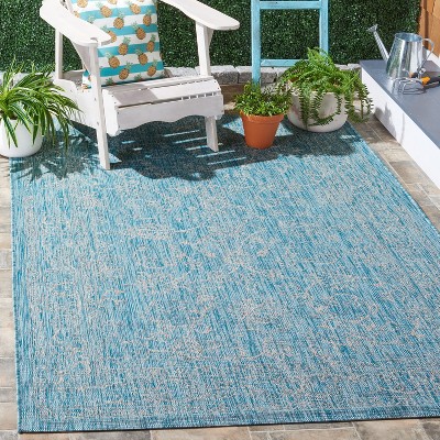Aqua and Grey Flat Woven Synthetic Indoor/Outdoor Rug