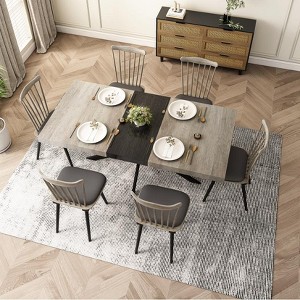 Dolonm 55.11'' -70.86"Retro Rectangular Stretch Dining Table, Grey Carole Top With Black Embossed Center Plate, Black - 1 of 4