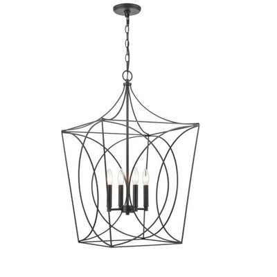 Tracy 18" Matte Black Contemporary Caged Pendant Light