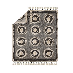 50"x60" Soleil Throw Blanket Black/Cream - Jungalow by Justina Blakeney: Bohemian Suzani Quilt Design, Tasseled Edges - 1 of 4