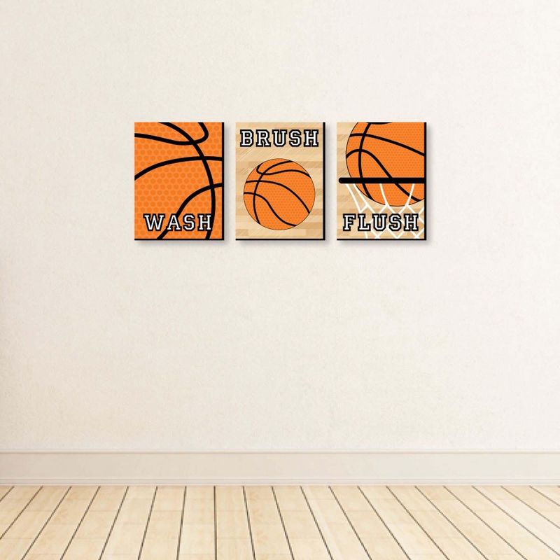 Big Dot of Happiness Nothin' but Net - Basketball - Kids Bathroom Rules Wall Art - 7.5 x 10 inches - Set of 3 Signs - Wash, Brush, Flush, 4 of 9