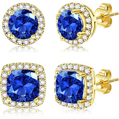 Hayoso 18K Gold Plated Halo Stud Earrings 925 Sterling Silver Cubic Zirconia Stud Earrings Round Square Diamonique Stud