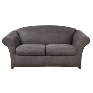 Ultimate Stretch Leather Loveseat Slipcover Slate - Sure Fit, Grey