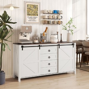 HOMCOM Farmhouse Sideboard Buffet Cabinet with Storage, 60" Kitchen Cabinet with Sliding Barn Doors and Adjustable Shelves - 1 of 4