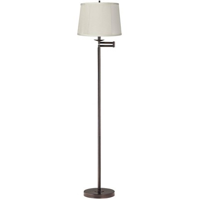 360 Lighting Modern Swing Arm Floor Lamp 60.5" Tall Bronze Beige Top Bottom Trim Fabric Drum Shade for Living Room Reading Bedroom Office