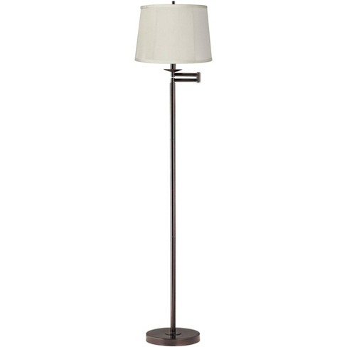 360 Lighting Modern Swing Arm Floor Lamp 60.5" Tall Bronze Beige Top Bottom  Trim Fabric Drum Shade For Living Room Reading Bedroom Office : Target