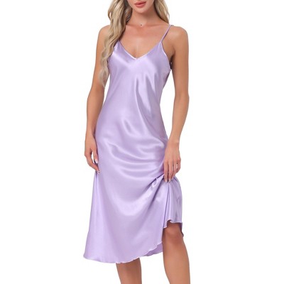 cheibear Women's Breathable V-Neck Satin Silky Camisole Midi Nightdress