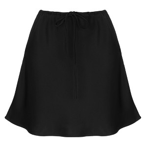 INSPIRE CHIC Women's Drawstring Satin High Waist Casual Flared Flowy Silk Skater A-Line Mini Skirts - 1 of 4